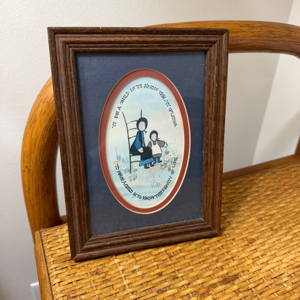 Vintage Sandy Lord Amish Watercolor Print Framed Heartstrings Farmhouse Decor